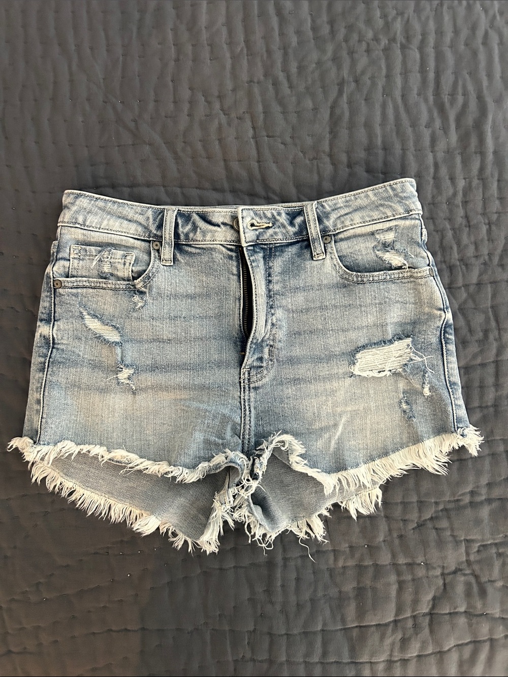 eunina Light Blue Distressed Denim Cutoff Shorts